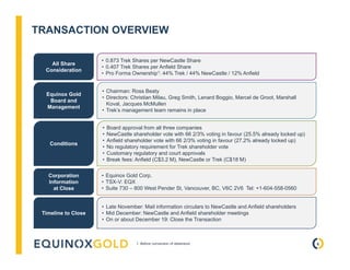 Trek Mining - Transaction to Form Equinox Gold