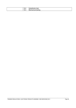 10.2 Substitution test
10.3 Mechanical testing
------------------------------------------------------------------------------------------------------------------------------------------------------------------------------------
TRAINING REGULATIONS –ELECTRONIC PRODUCTS ASSEMBLY AND SERVICING NC II Page 45
 