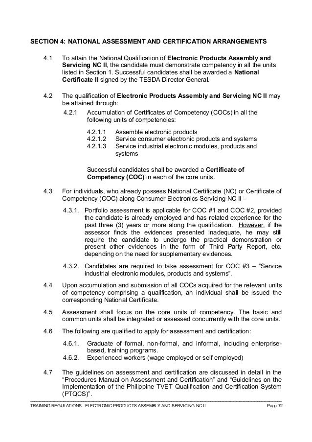 TR ELECTRONICS PRODUCTS ASSEMBLY AND SERVICING NC II