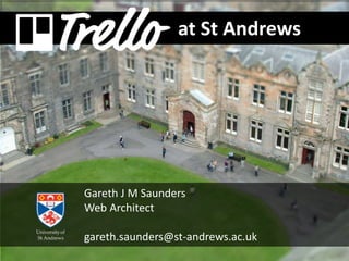 at St Andrews




Gareth J M Saunders
Web Architect

gareth.saunders@st-andrews.ac.uk
 