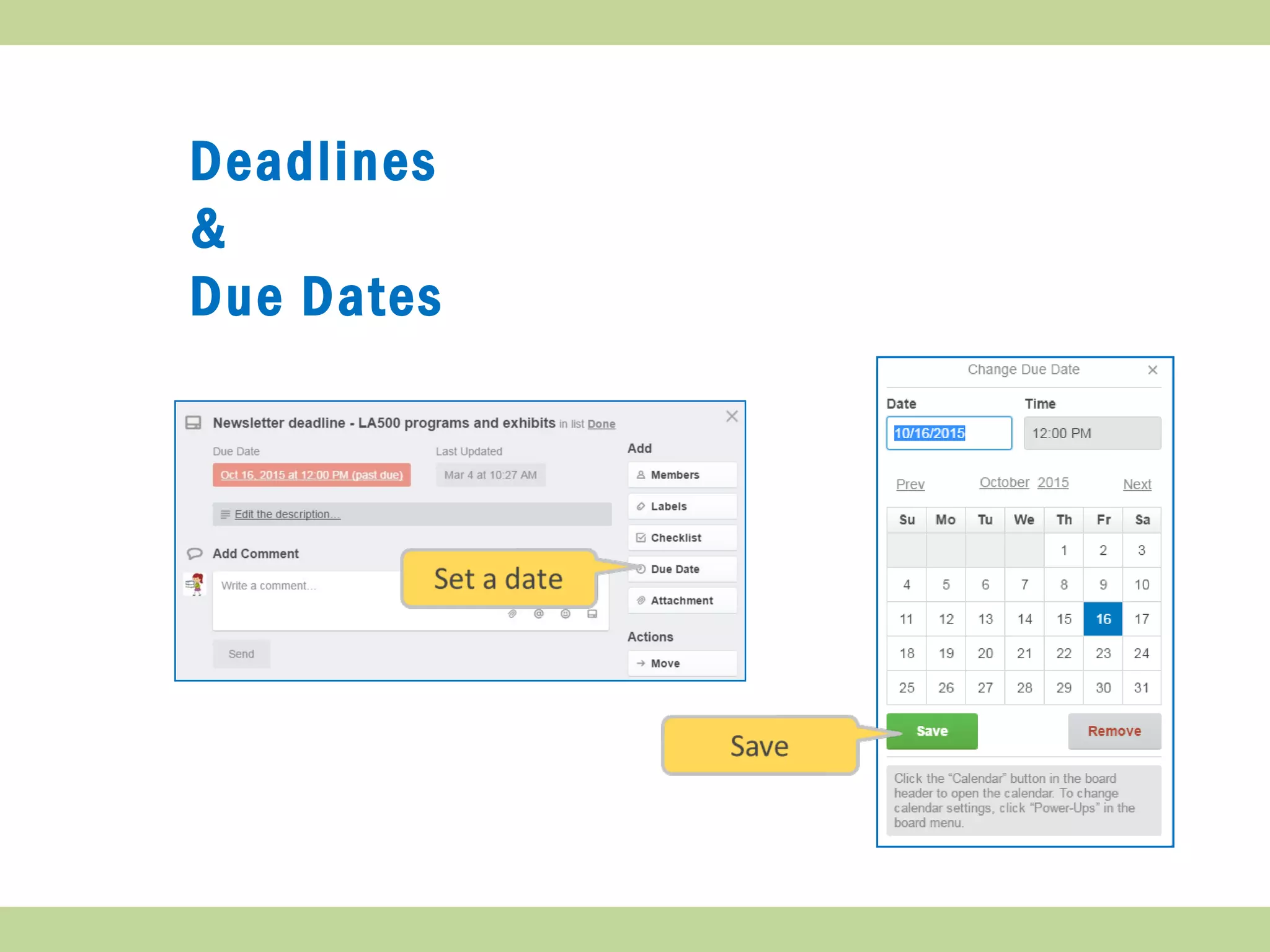 Deadlines
&
Due Dates
 