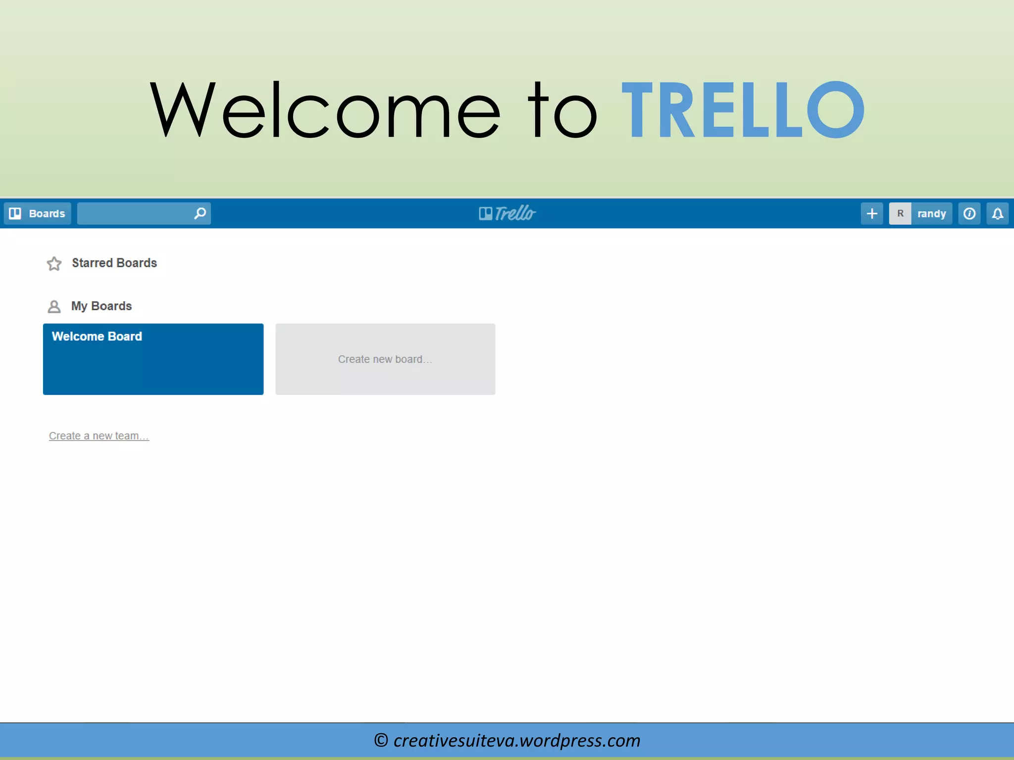© creativesuiteva.wordpress.com
Welcome to TRELLO
 