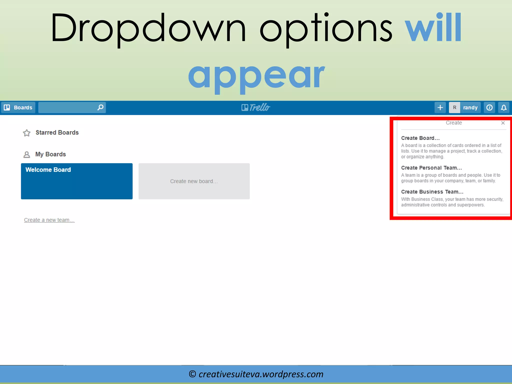 © creativesuiteva.wordpress.com
Dropdown options will
appear
 