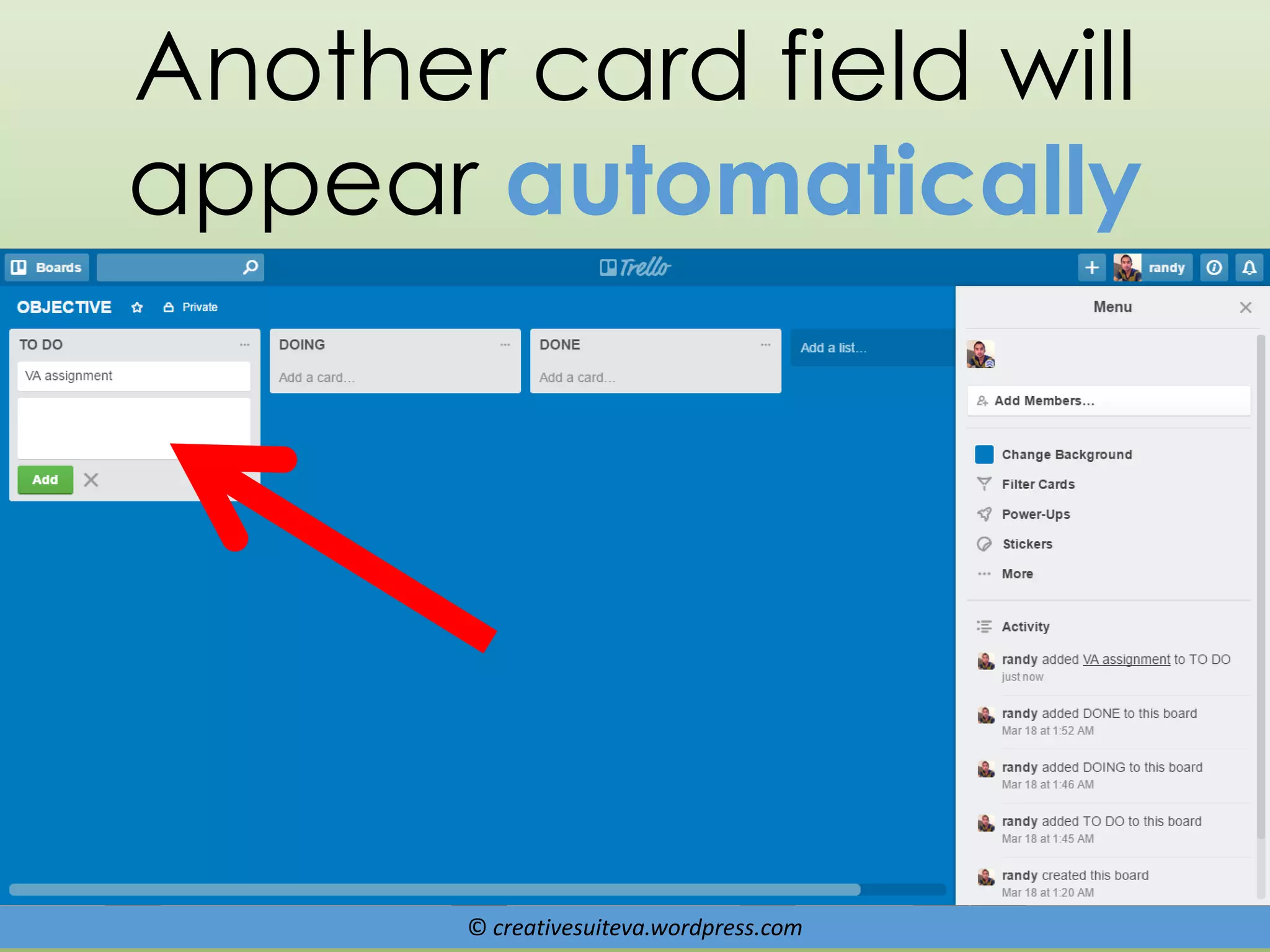 © creativesuiteva.wordpress.com
Another card field will
appear automatically
 