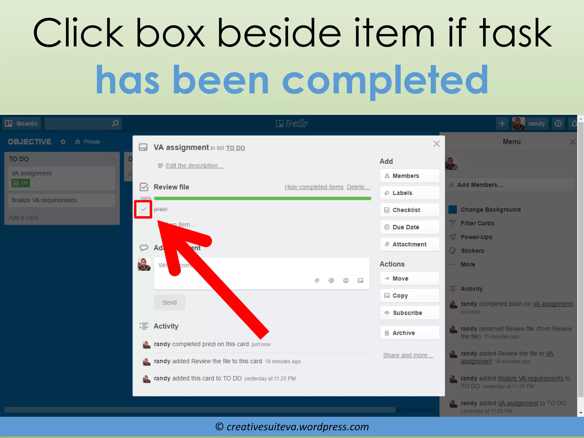 © creativesuiteva.wordpress.com
Click box beside item if task
has been completed
 