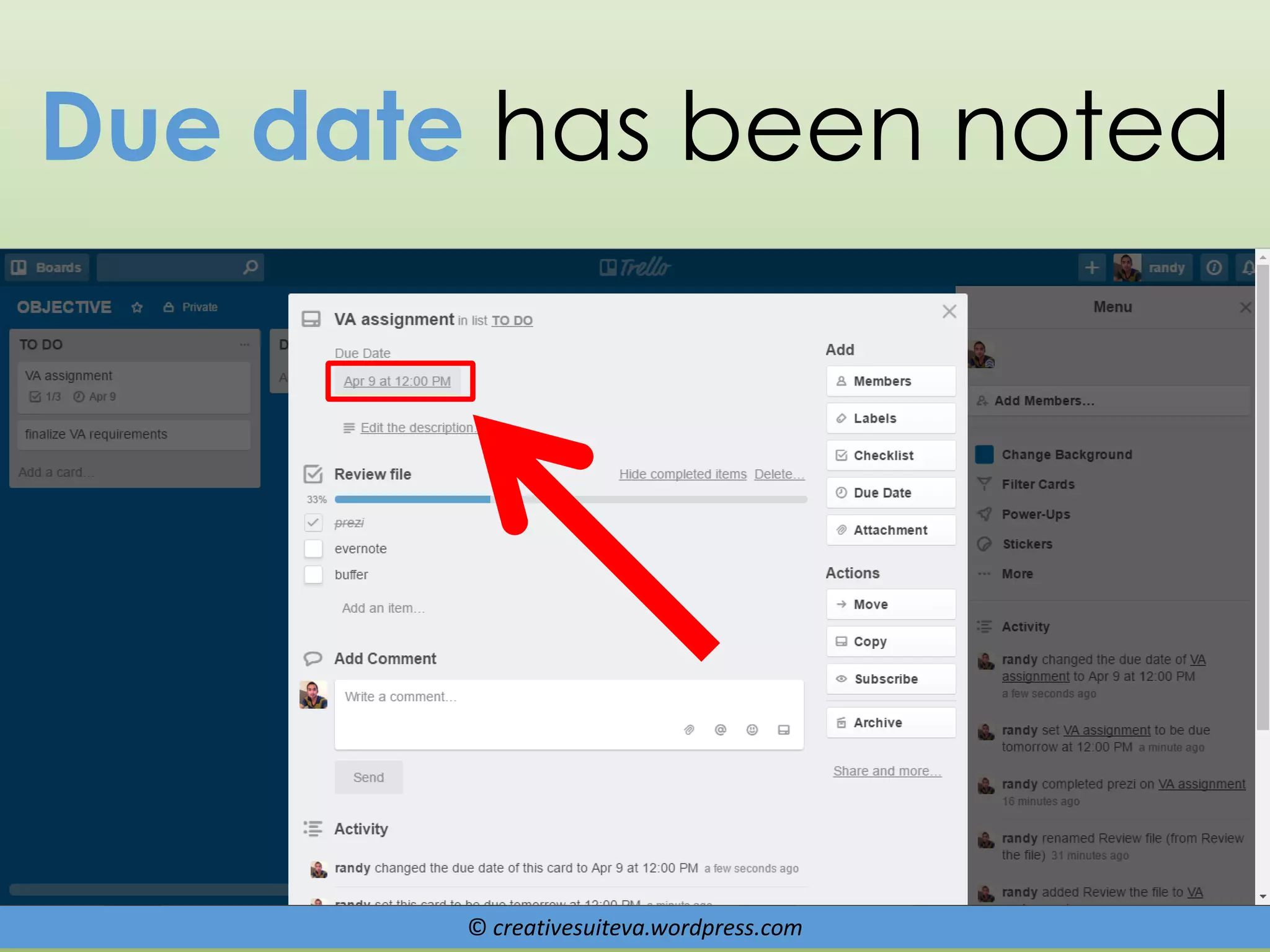 © creativesuiteva.wordpress.com
Due date has been noted
 