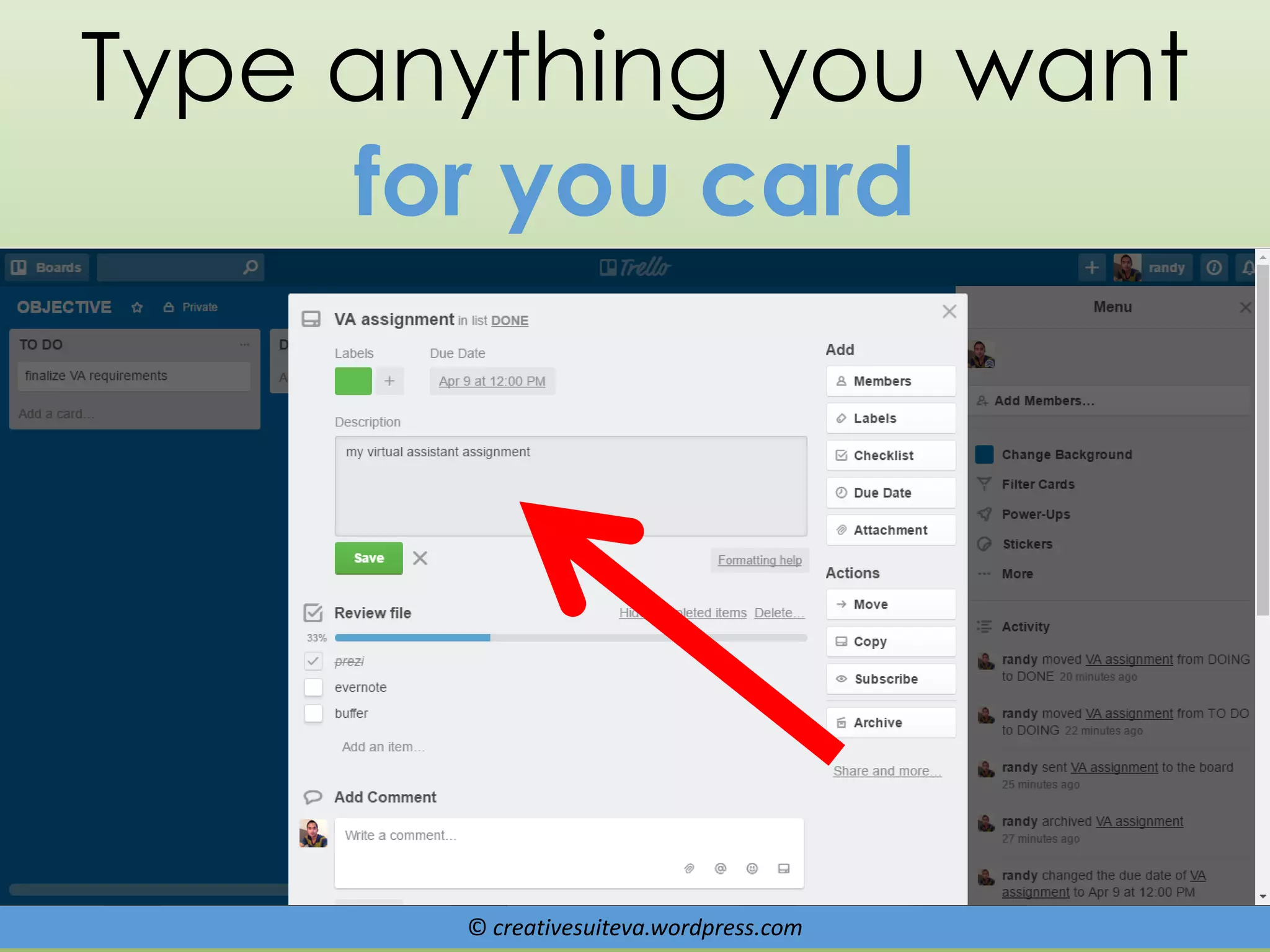 © creativesuiteva.wordpress.com
Type anything you want
for you card
 