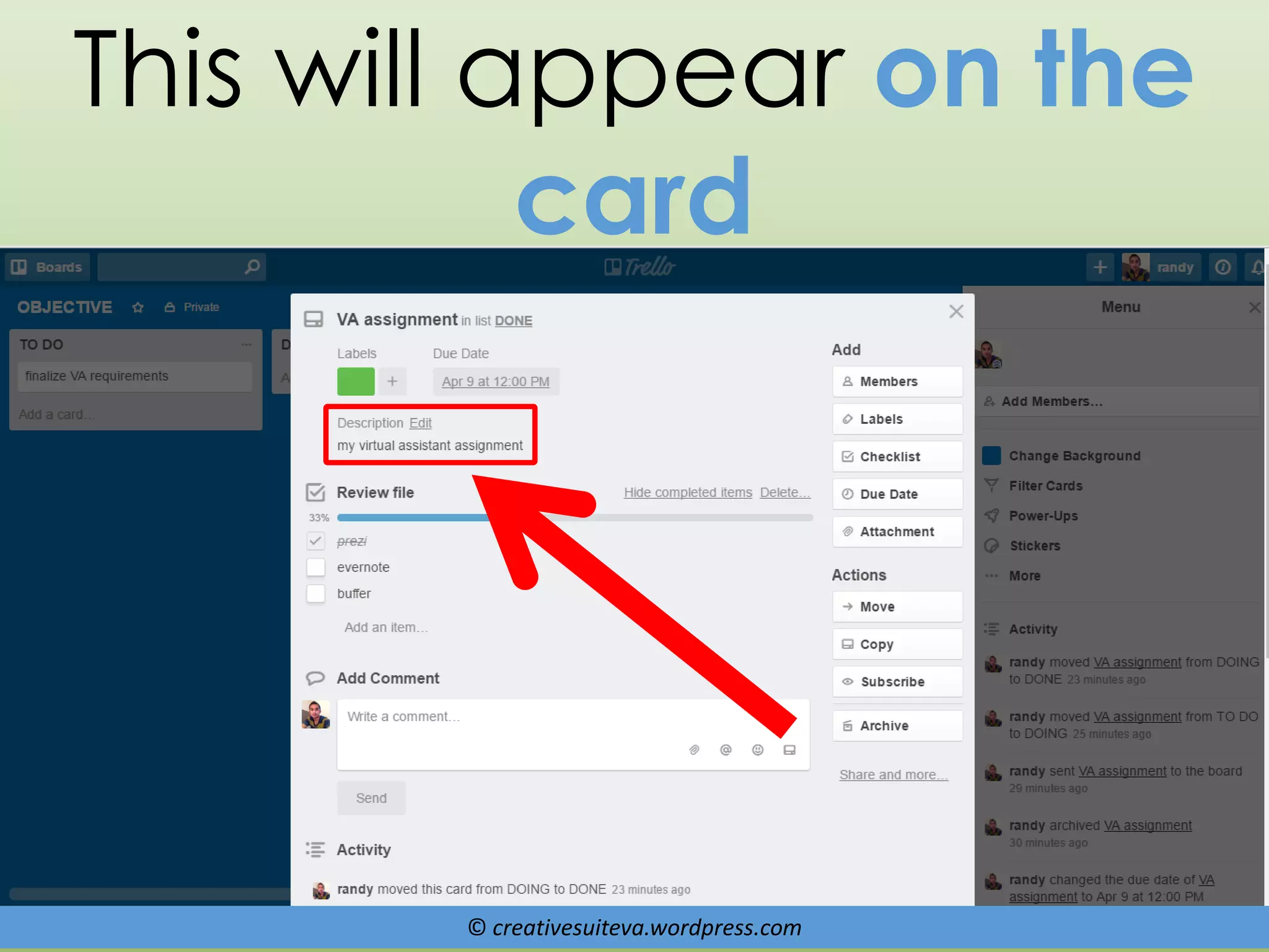 © creativesuiteva.wordpress.com
This will appear on the
card
 