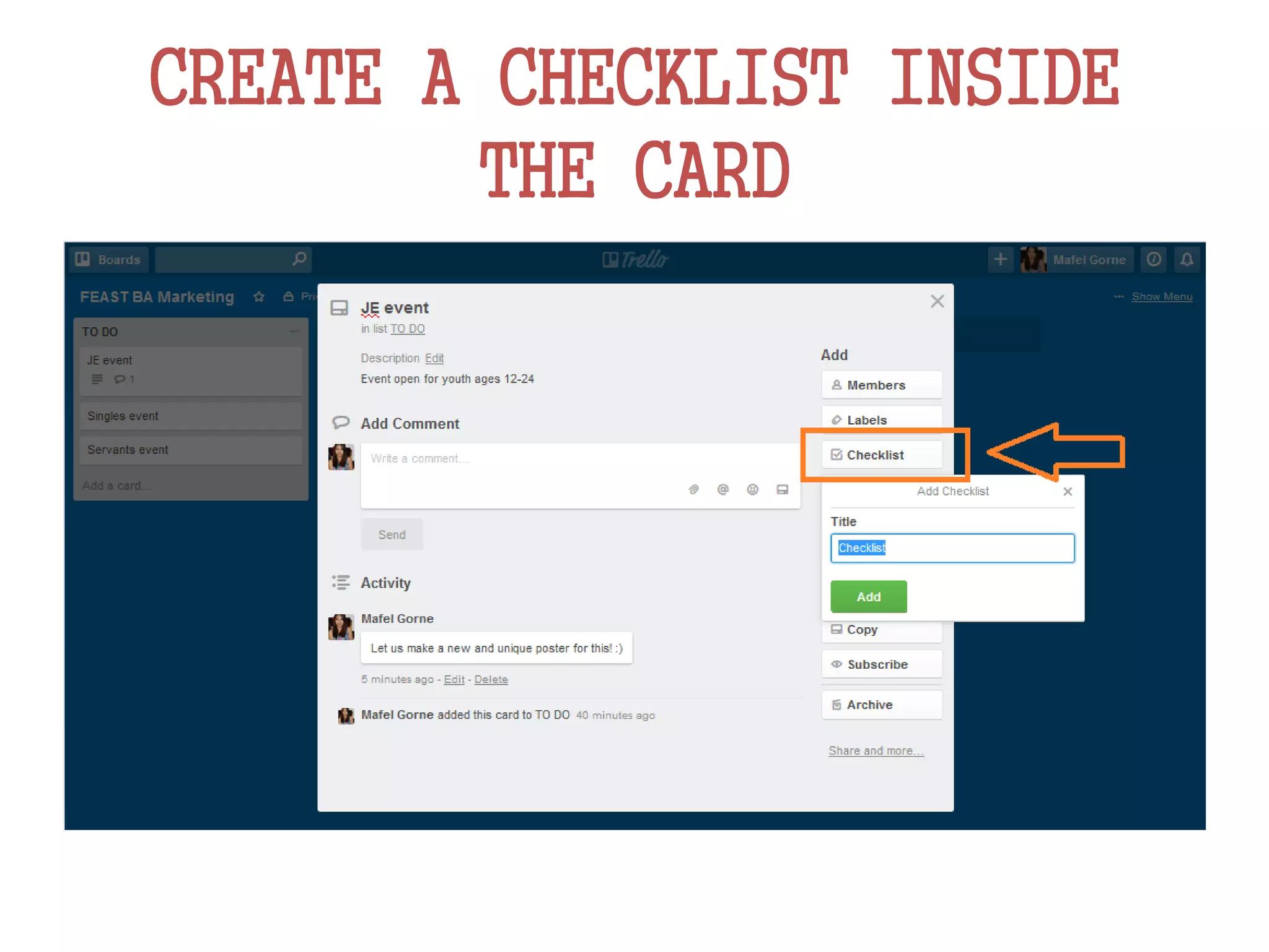CREATE A CHECKLIST INSIDE
THE CARD
 