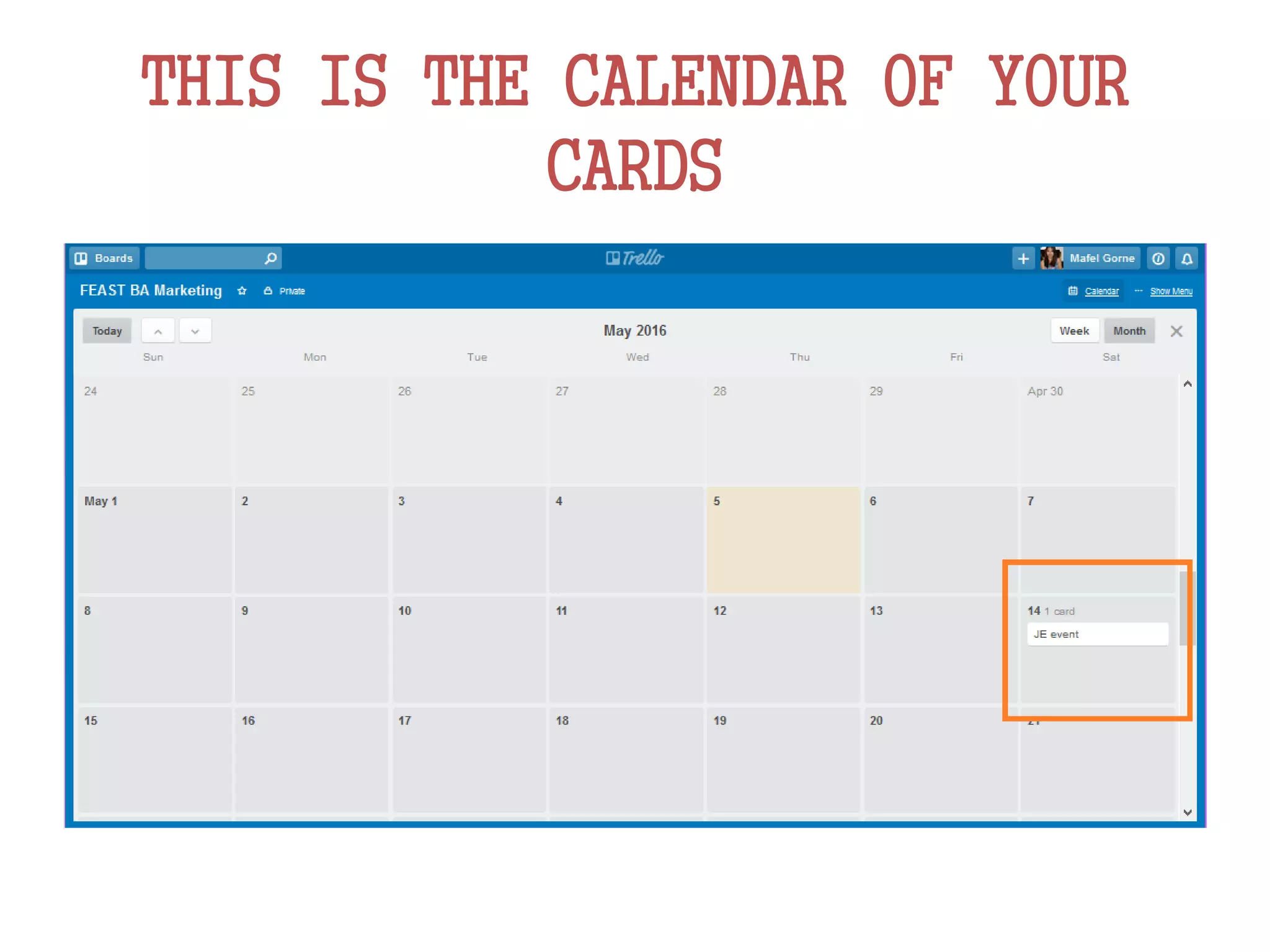 THIS IS THE CALENDAR OF YOUR
CARDS
 