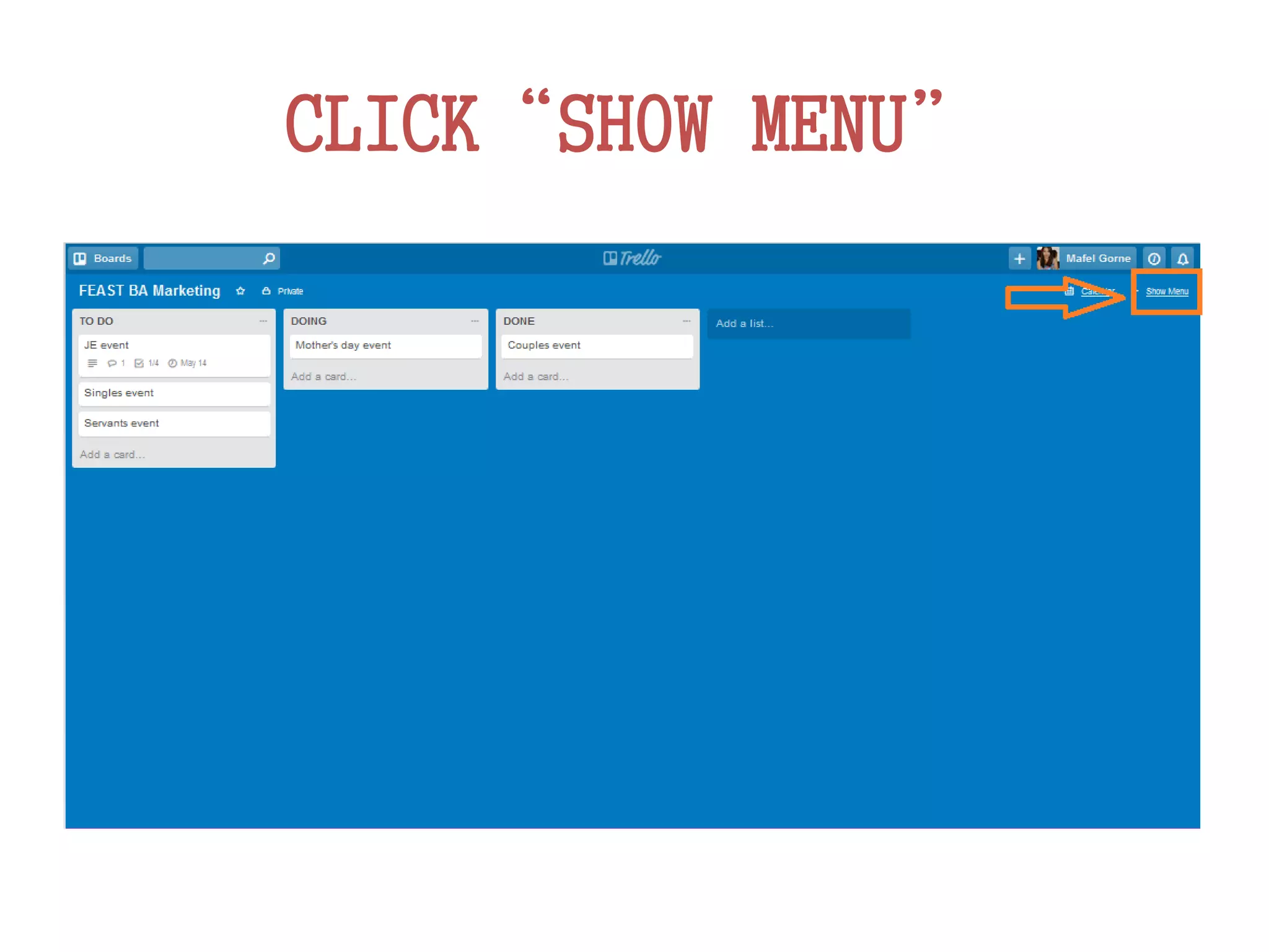 CLICK“SHOW MENU”
 