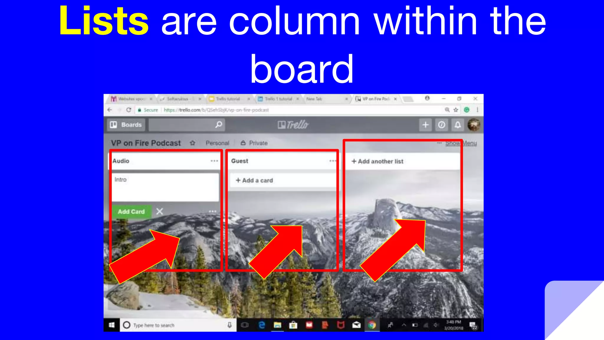 Lists are column within the
board
 