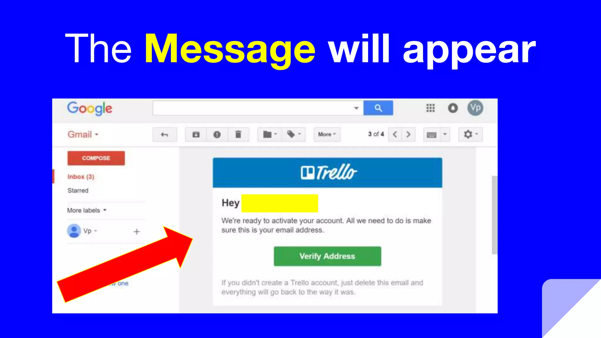 The Message will appear
 