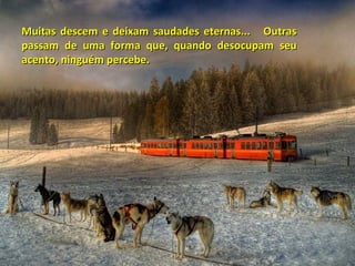 Muitas descem e deixam saudades eternas... Outras
passam de uma forma que, quando desocupam seu
acento, ninguém percebe.

 