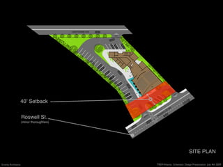 HAWTHORNE AVE.
                                                                                   EXIT




                                                                                                                          IT
                                                                                                                        EX




                                          40ʼ Setback
                                                                                                                    W
                                                                                                                STS
                                                                                                            ELL
                                                                                                        SW
                                                                                                     RO
                                           Roswell St.
                                                                                                 Y
                                                                                               TR
                                                                                          EN


                                           (minor thoroughfare)




                                                                                                                                 SITE PLAN
ceptDsn01.pln; 1st floor; 1" = 40'; 6/30/09 11:10 AM




   Gravity Architects                                                                                TREM Atlanta: Schematic Design Presentation July 4th 2009
 