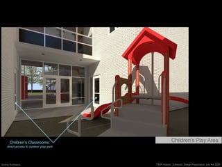 Childrenʼs Classrooms:                          Childrenʼs Play Area
     direct access to outdoor play yard




Gravity Architects                        TREM Atlanta: Schematic Design Presentation July 4th 2009
 