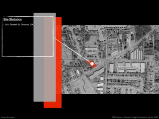Site Statistics
   - 1611 Roswell St. Smyrna, GA.




Gravity Architects                  TREM Atlanta: Schematic Design Presentation July 4th 2009
 