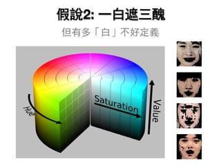 但有多「白」不好定義
假說2: 一白遮三醜
 