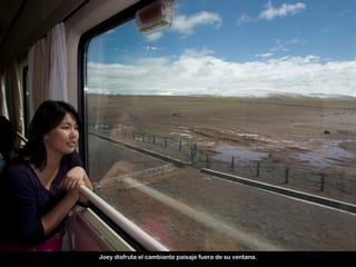Joey disfruta el cambiante paisaje fuera de su ventana.
 