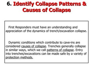 6.  Identify Collapse Patterns & Causes of Collapse First Responders must have an understanding and appreciation of the dy...