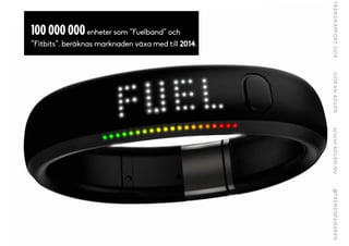 100 000 000enheter som ”Fuelband” och
”Fitbits”, beräknas marknaden växa med till 2014.
 