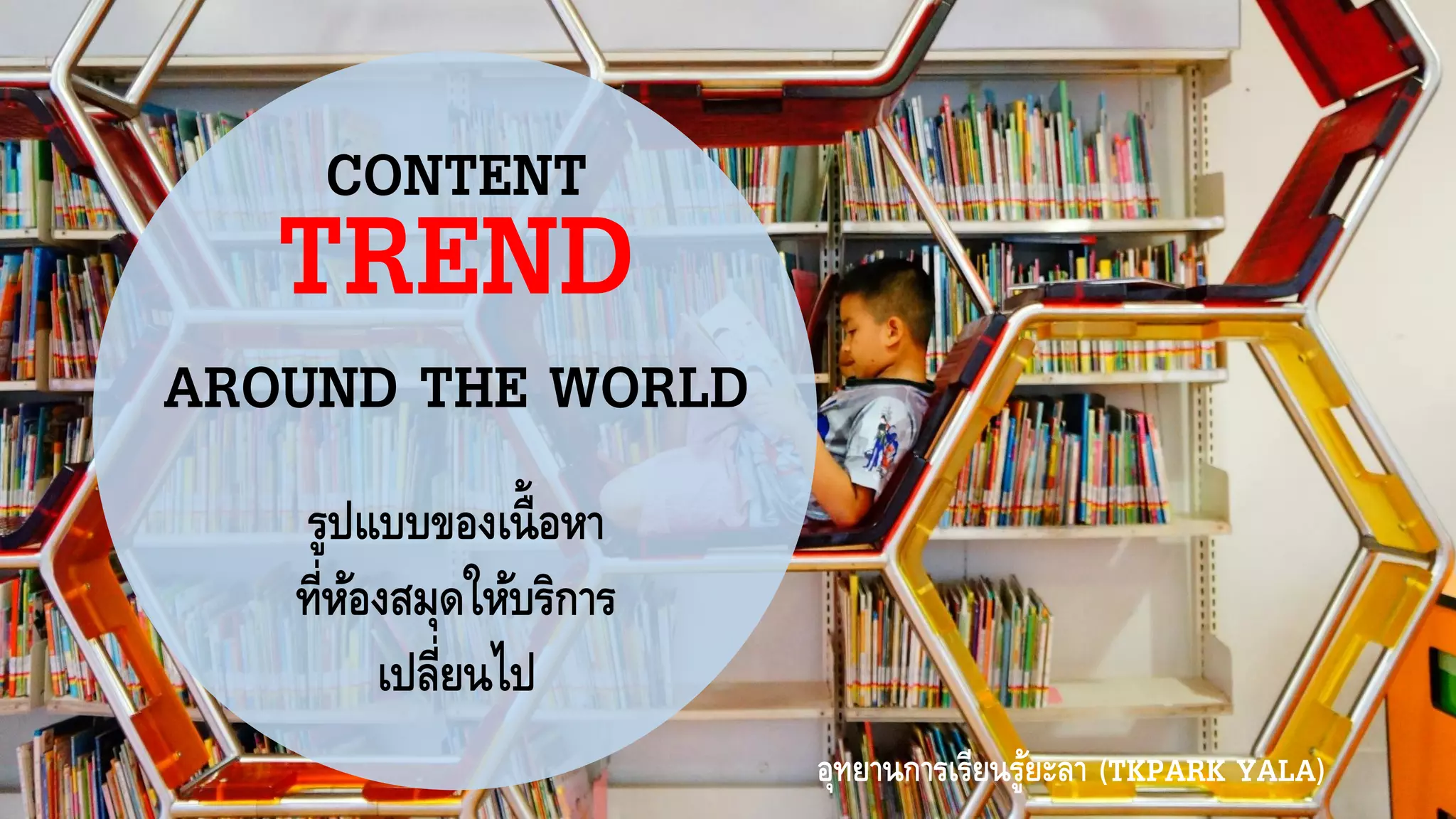 อุทยานการเรียนรู้ยะลา (TKPARK YALA)
CONTENT
TREND
AROUND THE WORLD
รูปแบบของเนื้อหา
ที่ห้องสมุดให้บริการ
เปลี่ยนไป
 
