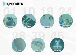 01
İÇİNDEKİLER
OTOMOTİV PERAKENDE HAZIR GİYİM E-TİCARET
SAĞLIK BAĞLI YAŞAM KULLANICI
10 18 24
28 39 45
 