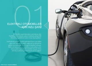 01ELEKTRİKLİ OTOMOBİLLER
İÇİN HIZLI ŞARJ
StoreDot, poşet bataryaların içerisinde yer alan
FlashBattery teknolojisiyle sade...