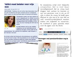 De vergrijzing zorgt voor stijgende
zorgkos ten.    Het   is   niet    meer
vanzelfsprekend dat je vroeg kunt
stoppen met werken en hoeveel er
van ons pensioen over is als we 67
zijn, is maar de vraag. Je hoeft geen
liberaal te zijn om in te zien dat we
zelf   verantwoordelijkheid       moeten
nemen om vrijheden te verwerven.
De overheid is geen garantie meer
voor de appel voor de dorst.
 