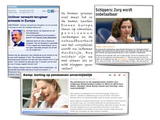 De bomen groeien
niet meer tot in
de hemel. Landen
binnen Europa
staan op omvallen,
p e n s i o e n e n
verdampen en de
o n h o u d b a ar h e i d
van het zorgstelsel
wordt nu iedereen
d u i d e l ij k. H o e
so li dair zijn we
met elkaar als er
echt klappen gaan
vallen?
 