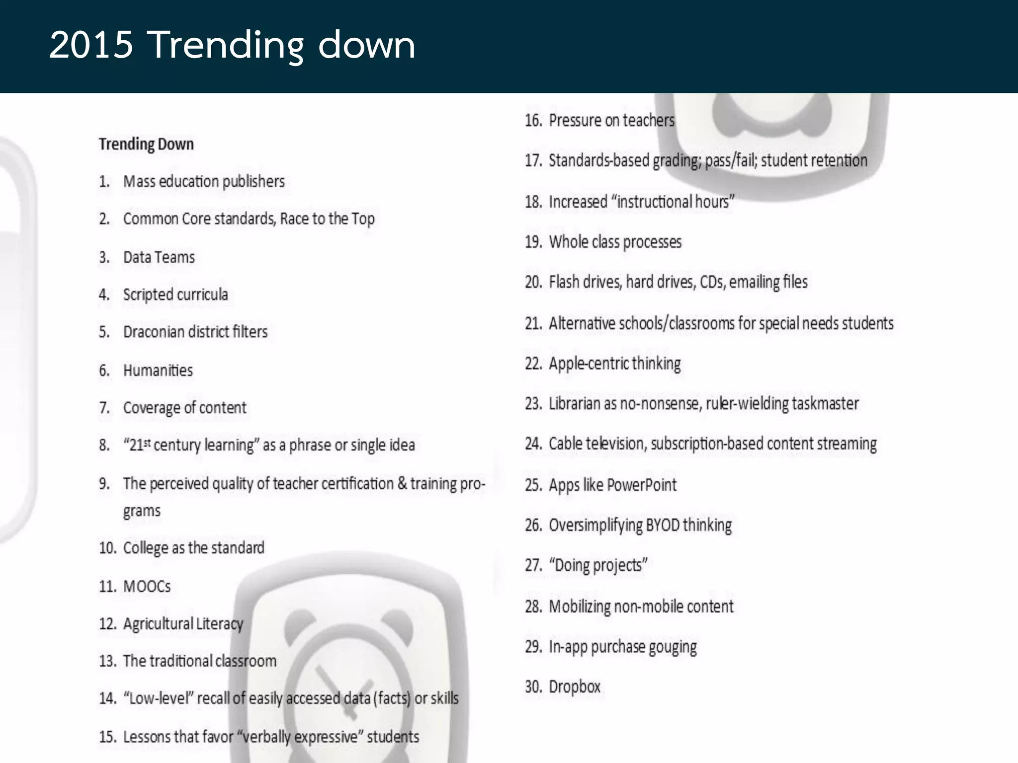2015 Trending down
 