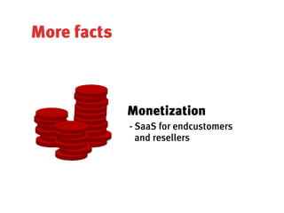More facts



             Monetization
             - SaaS for endcustomers
               and resellers
 