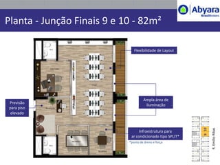 Planta - Junção Finais 9 e 10 - 82m²

                               Flexibilidade de Layout




                                     Ampla área de
Previsão
                                      iluminação
para piso
elevado




                                                           9 10

                                                                  R. Emílio Ribas
                                  Infraestrutura para
                             ar condicionado tipo SPLIT*
                            *ponto de dreno e força
 