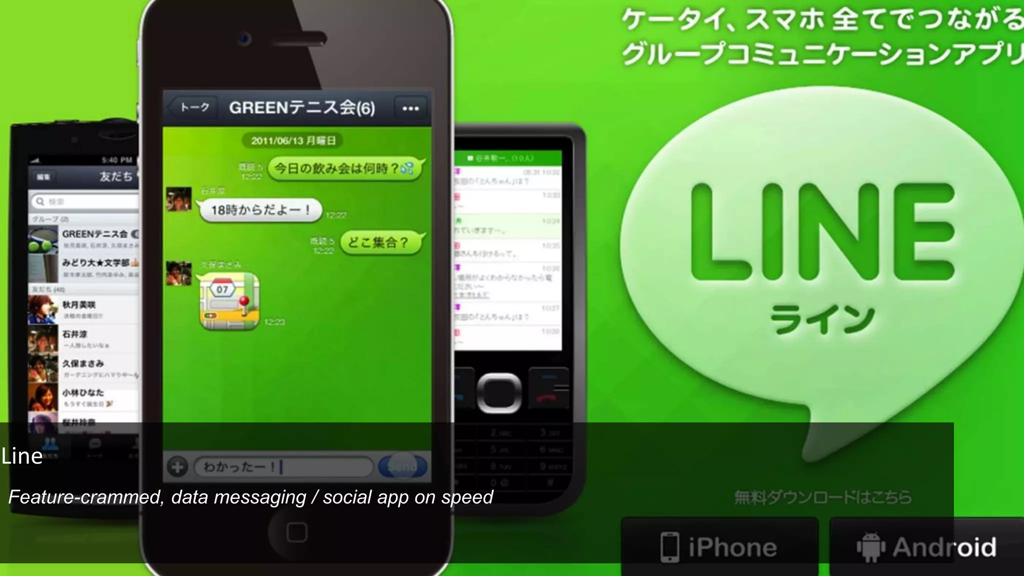 Line
Feature-crammed, data messaging / social app on speed
 