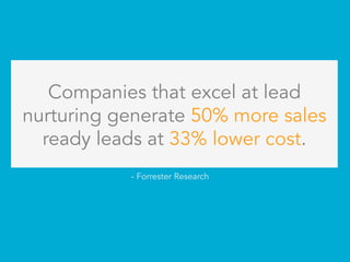 Companies that excel at lead
nurturing generate 50% more sales
ready leads at 33% lower cost.
- Forrester Research
 