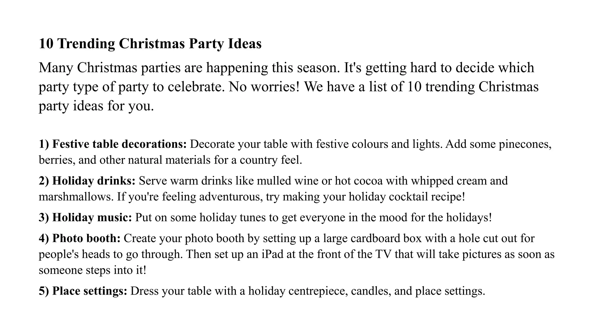 Christmas Party Ideas PPT