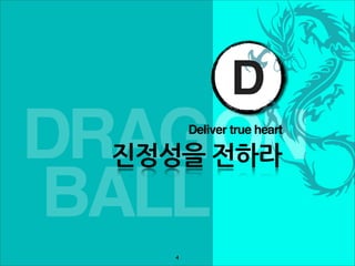 D
DRAGON       Deliver true heart

 진정성을전하라

BALL
         4
 