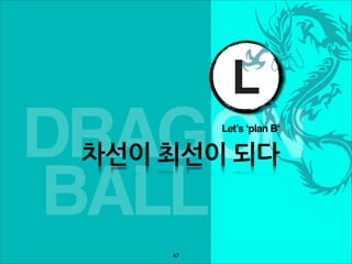 L
DRAGON           Let’s ‘plan B‘

 차선이최선이되다

BALL
            47
 
