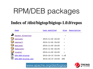 RPM/DEB packages
www.apache.org/dist/bigtop
 