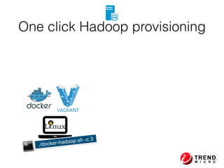 bigtop/deploy image  
on Docker hub
./docker-hadoop.sh -c 3
One click Hadoop provisioning
 