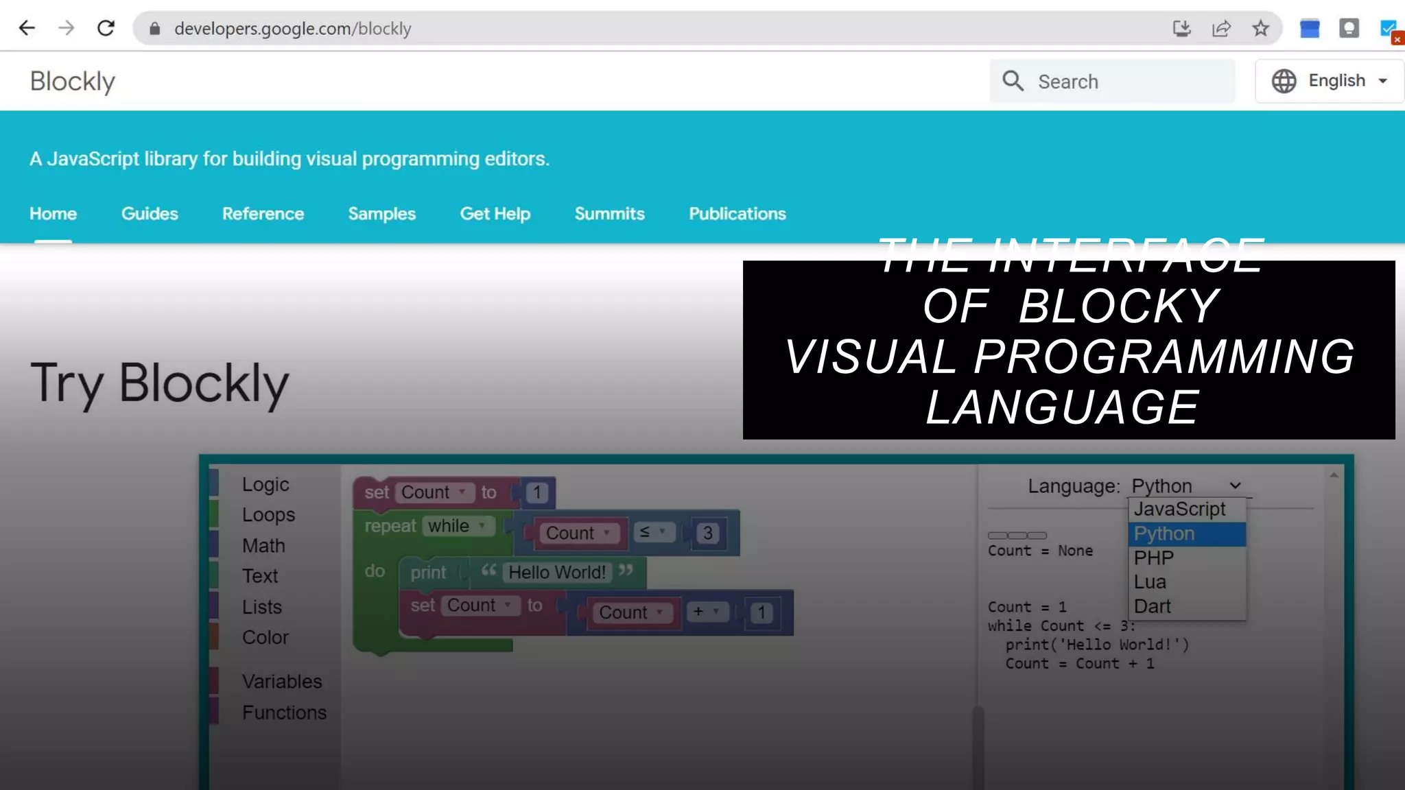 THE INTERFACE
OF BLOCKY
VISUAL PROGRAMMING
LANGUAGE
 