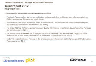 Trendreport November 2012: Facebook, Marken & TV in Deutschland

 Trendreport 2012.
 Hauptergebnisse.

 3. Relevanz von Fa...