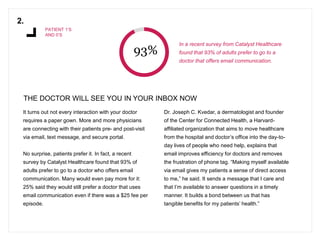 2. 
PATIENT 1’S 
AND 0’S 
In a recent survey from Catalyst Healthcare 
found that 93% of adults prefer to go to a 
doctor ...