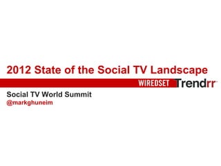 2012 State of the Social TV Landscape

Social TV World Summit
@markghuneim
 