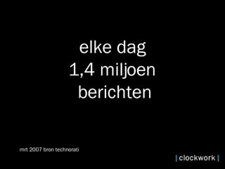 elke dag  1,4 miljoen  berichten mrt 2007 bron technorati 