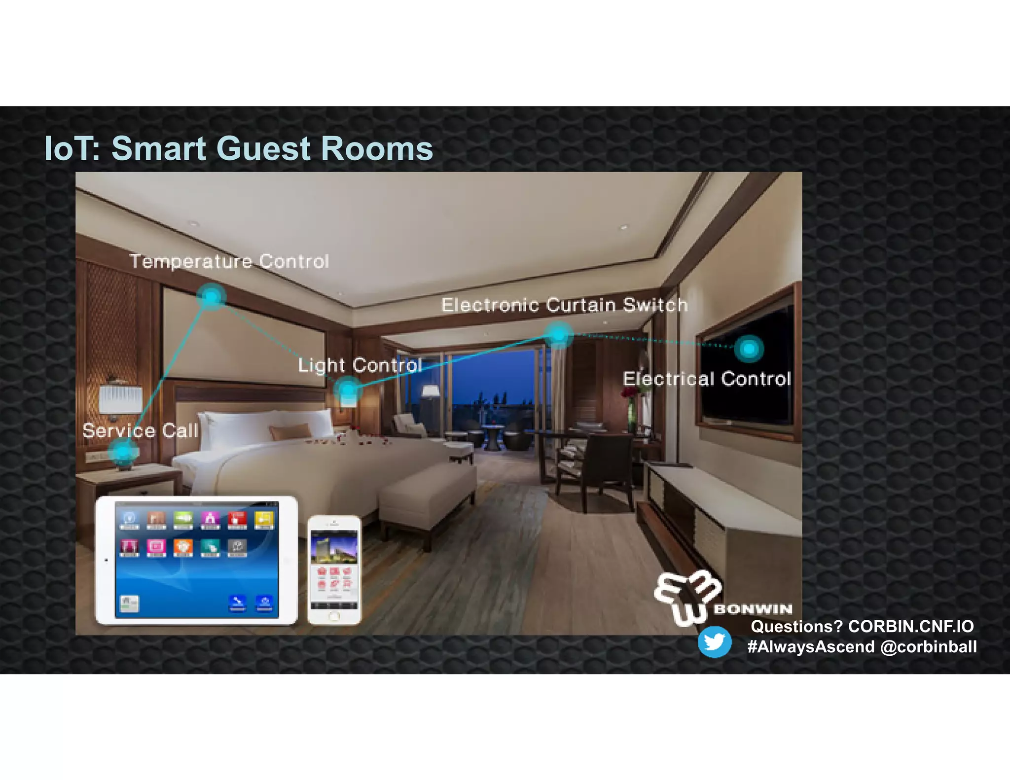 IoT: Smart Guest Rooms
Questions? CORBIN.CNF.IO
#AlwaysAscend @corbinball
 