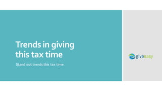 Trends in giving
this tax time
Stand out trends this tax time
 