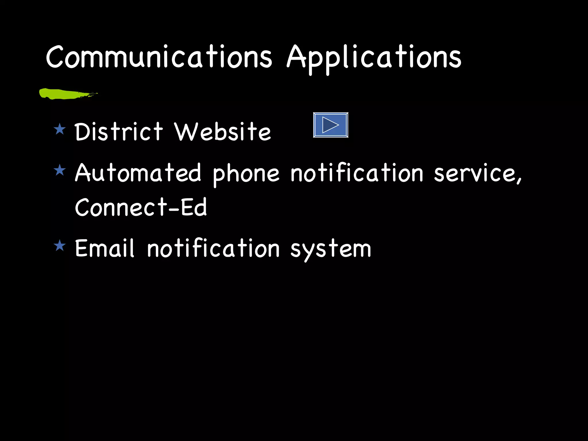 Communications Applications District Website Automated phone notification service, Connect-Ed Email notification system 