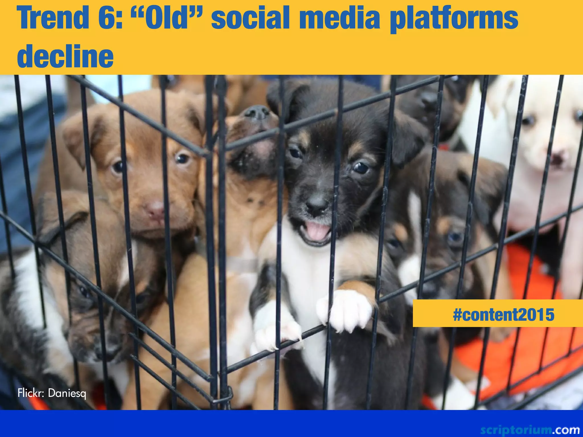 Trend 6: “Old” social media platforms
decline
Flickr: Daniesq
#content2015
 