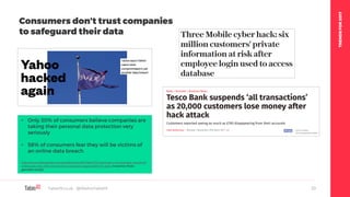 TRENDSFOR2017
Table19.co.uk • @WeAreTable19 23
• Only 30% of consumers believe companies are
taking their personal data protection very
seriously
• 58% of consumers fear they will be victims of
an online data breach
http://www.bobsguide.com/guide/news/2017/Jan/17/consumers-increasingly-aware-of-
online-security-risks-but-hold-businesses-responsible-for-data breaches-finds-
gemalto-study/
Consumers don’t trust companies
to safeguard their data
 